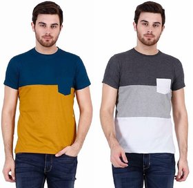 Pack of 2 Men Solid Round Neck Polyester, White Black, T-Shirt